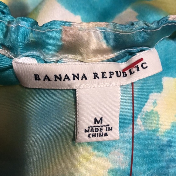 NWOT Banana Republic Silk Charmeuse tank top Medium. Turquoise watercolor print - Picture 3 of 5